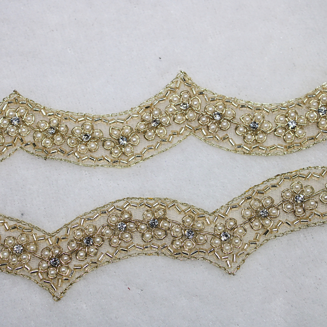 White And Golden Fancy Embellished Handwork Trim