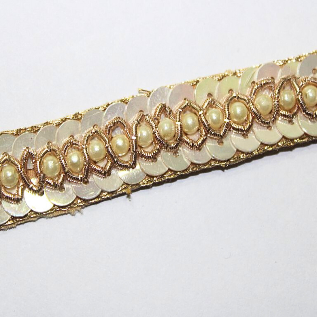 White And Golden Shimmer Embroidered Handwork Lace