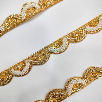 Golden and White Handwork Zardozi Work Lace