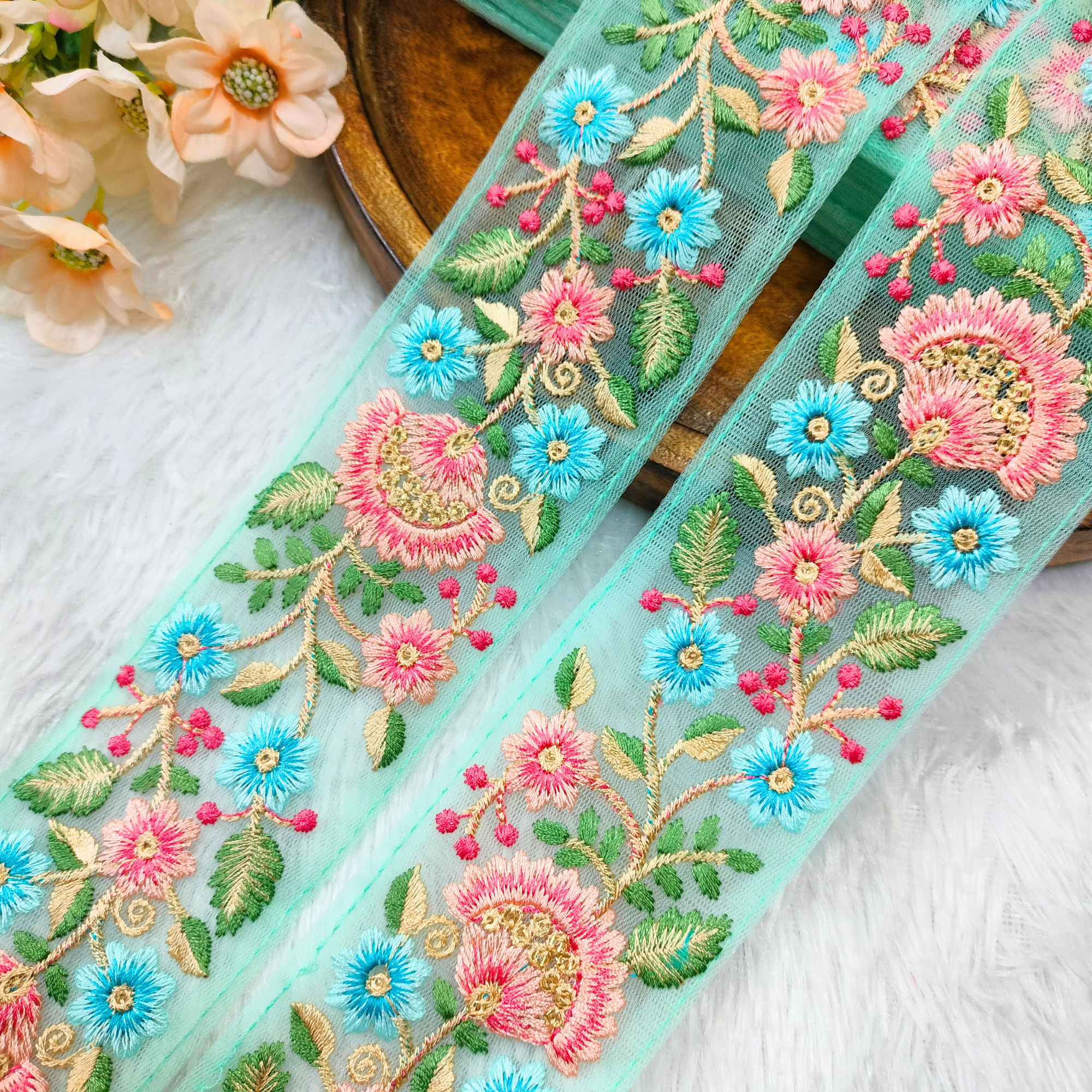 Floral Embroidered Net Lace