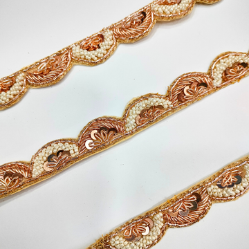 Premium Rose Gold Zardozi Embroidered Trim