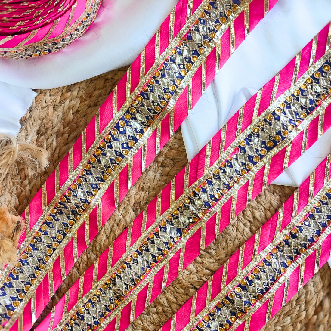 Pink And Blue Handcrafted Gota Patti Lace