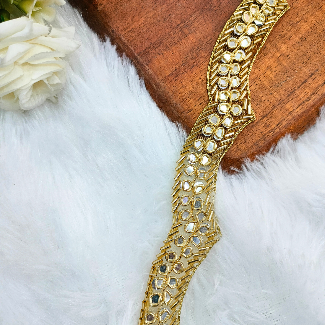 Golden Scalloped Mirror Embellished Handcrafted Trim