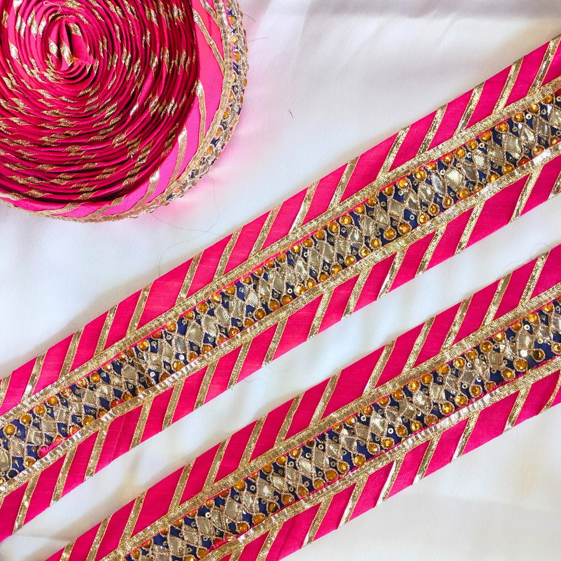 Pink And Blue Handcrafted Gota Patti Lace