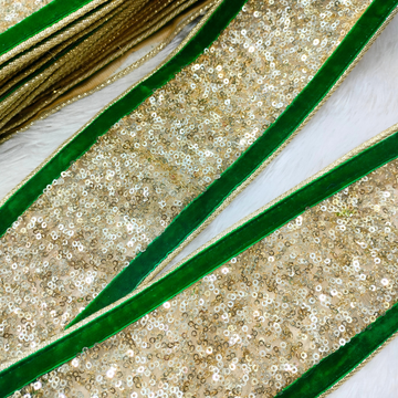 Light Gold and Green Fancy Embellished Trim