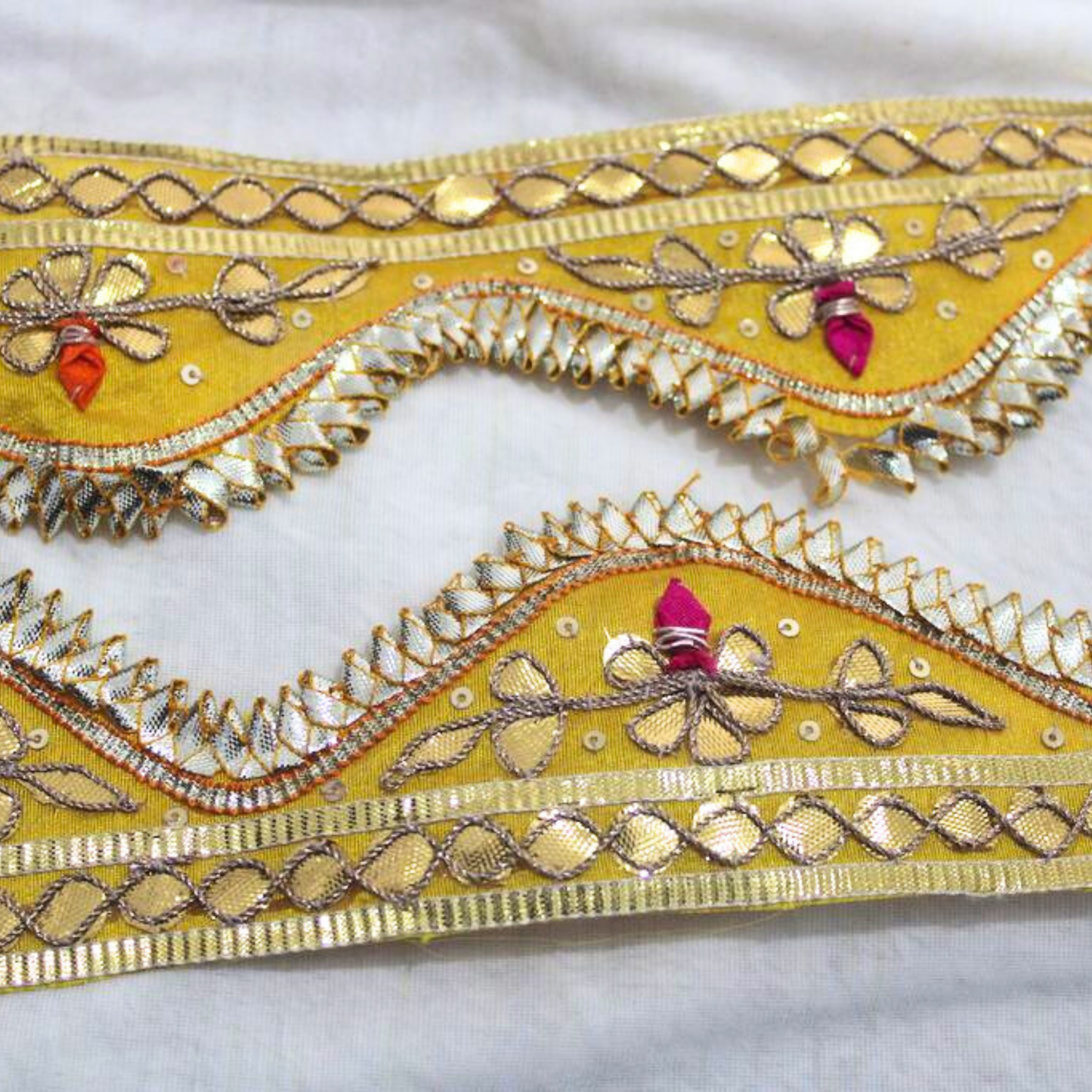 Yellow Multicolor Embroidered Gota Trim