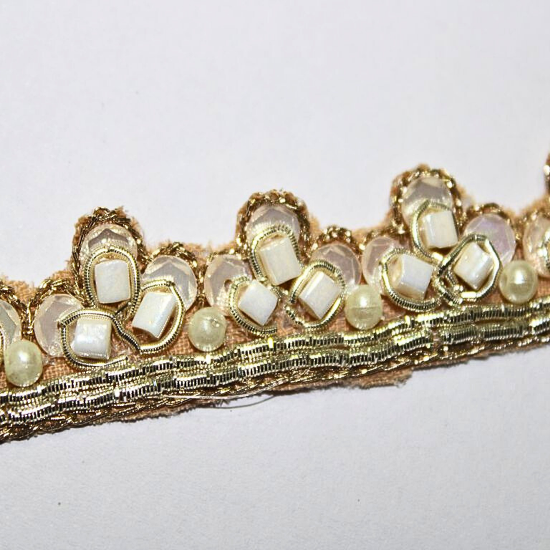 Golden Beads And Sequin Embellished Handwork Trim