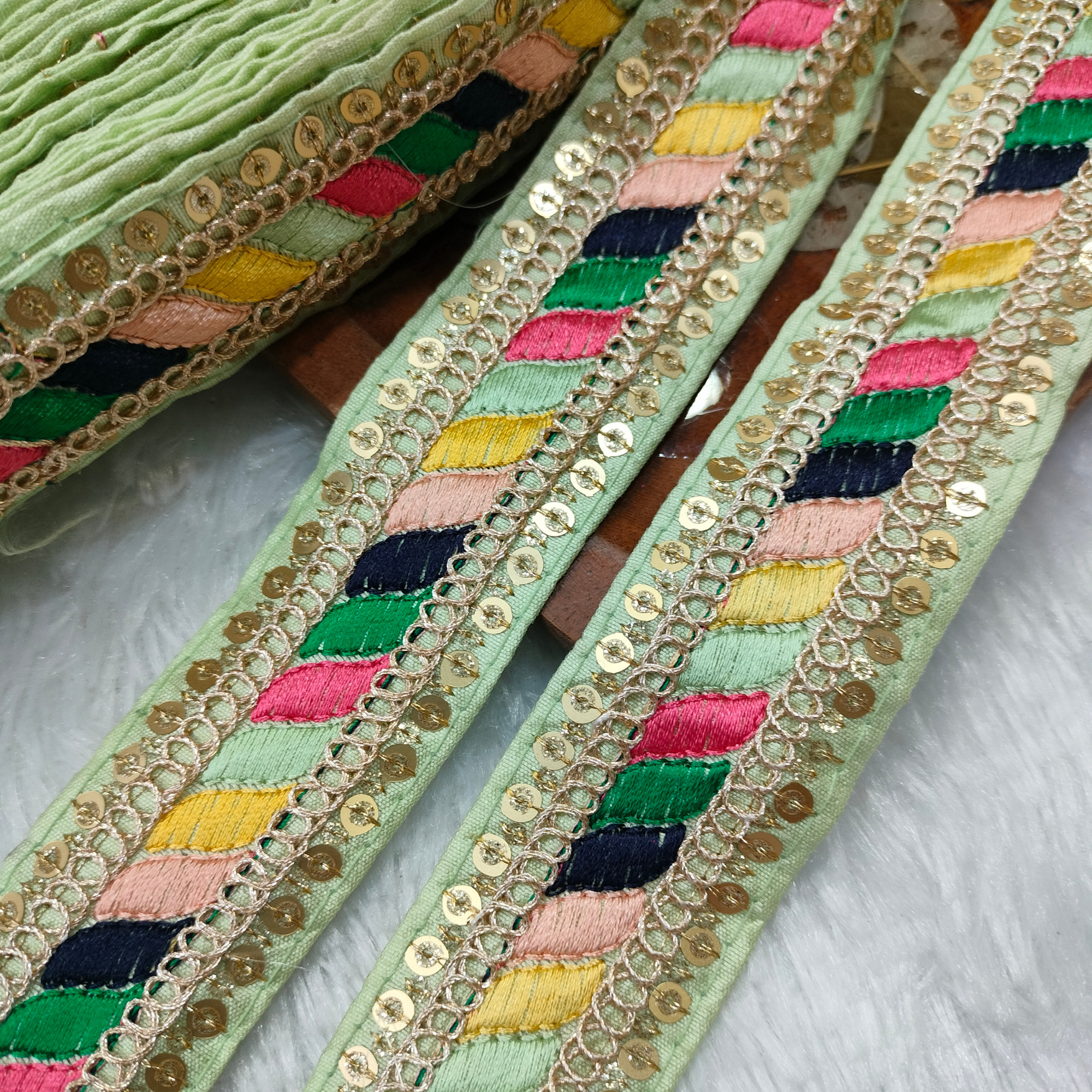 Multicolor Embroidery Work Lace