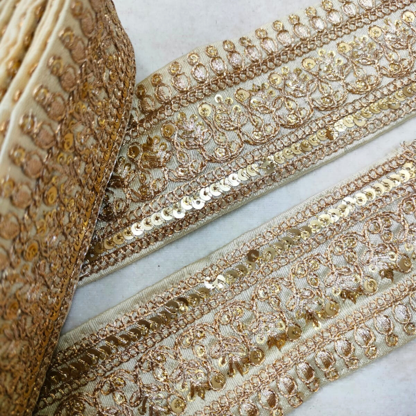Beige Embellished Fancy Zari Trim