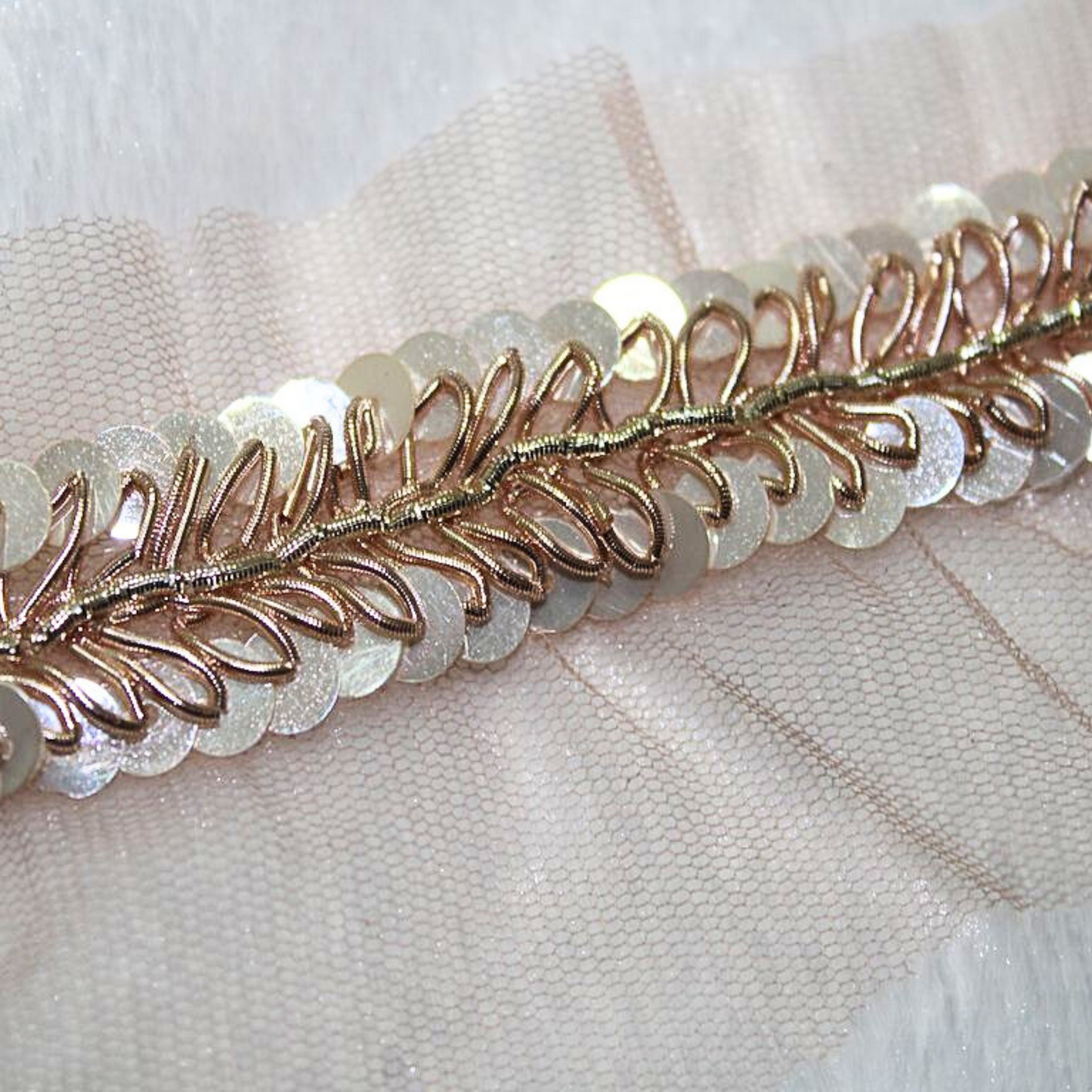 Rose Gold Shimmer Embroidered Lace Border