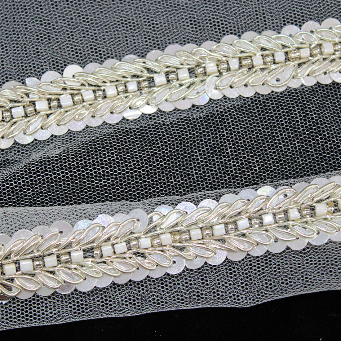 White Fancy Embellished Handwork Lace Border