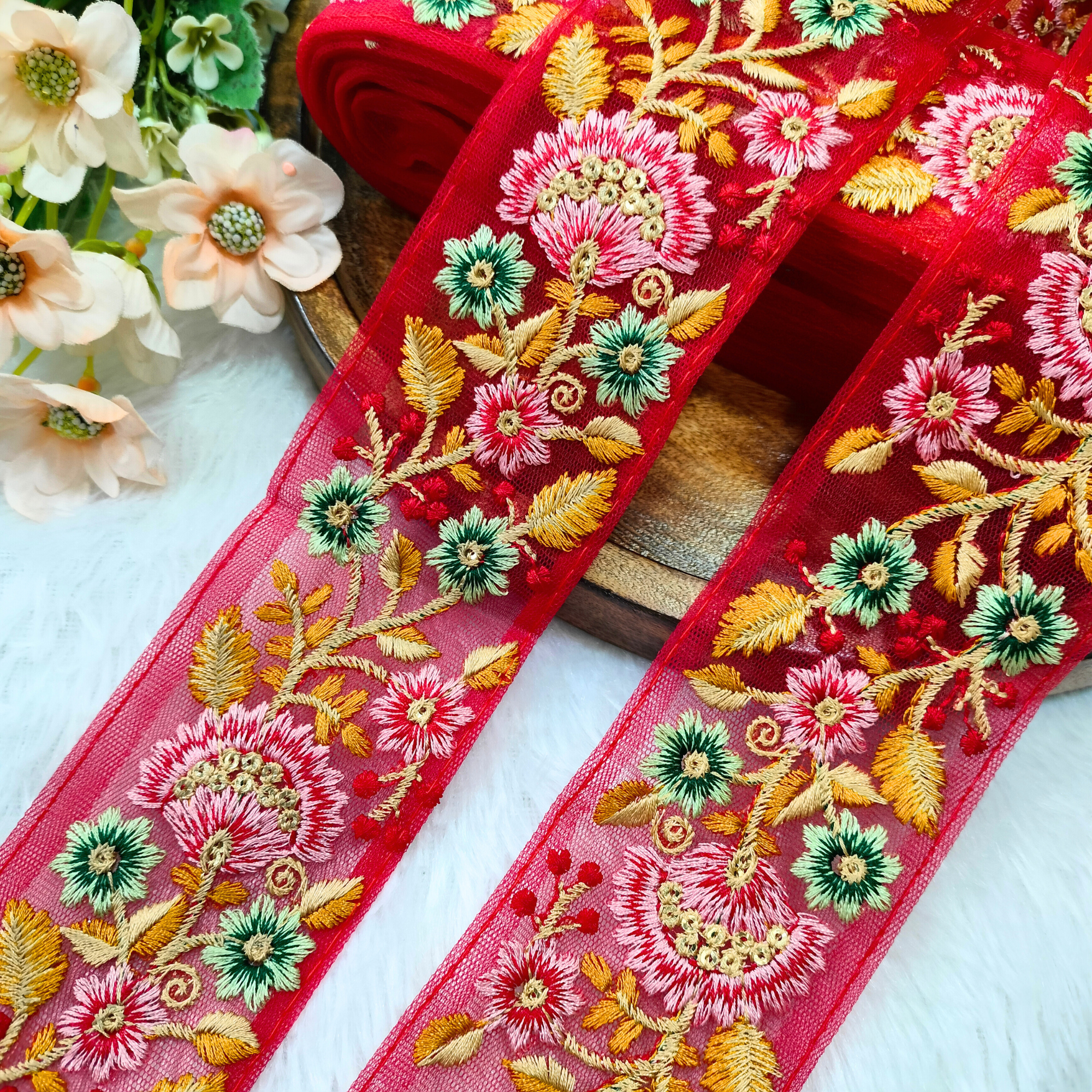 Floral Embroidered Net Lace