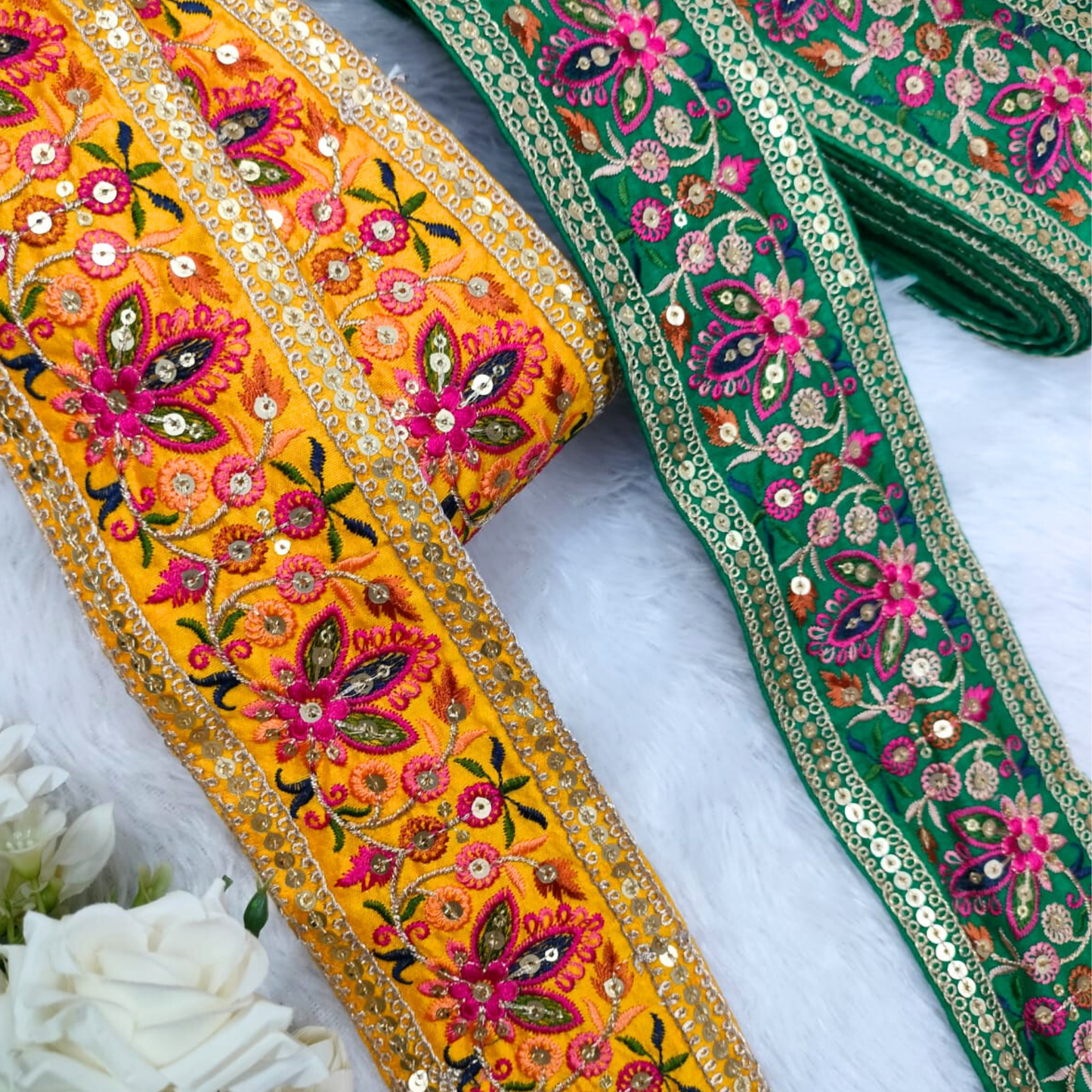 Multicolor Embroidered Red Trim