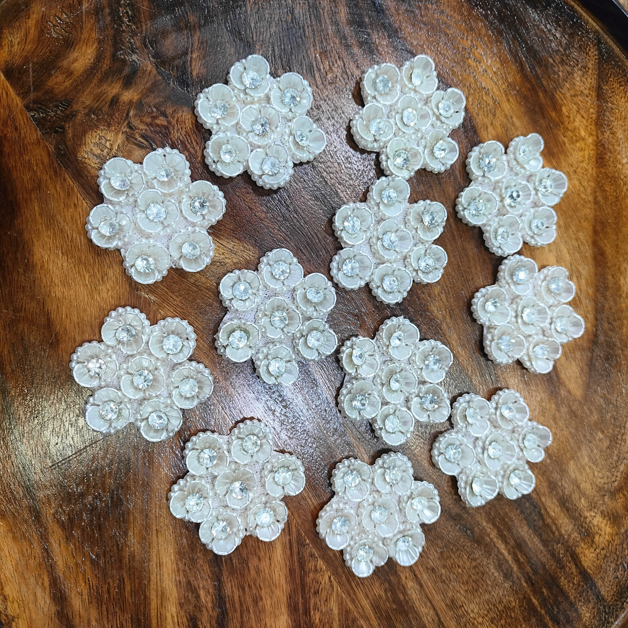 Delicate White Flower Zardozi Patch