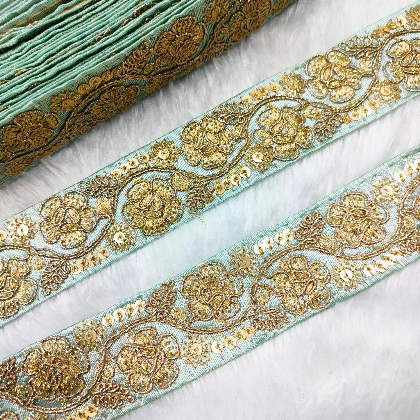 Sea Blue Floral Embellished Trim