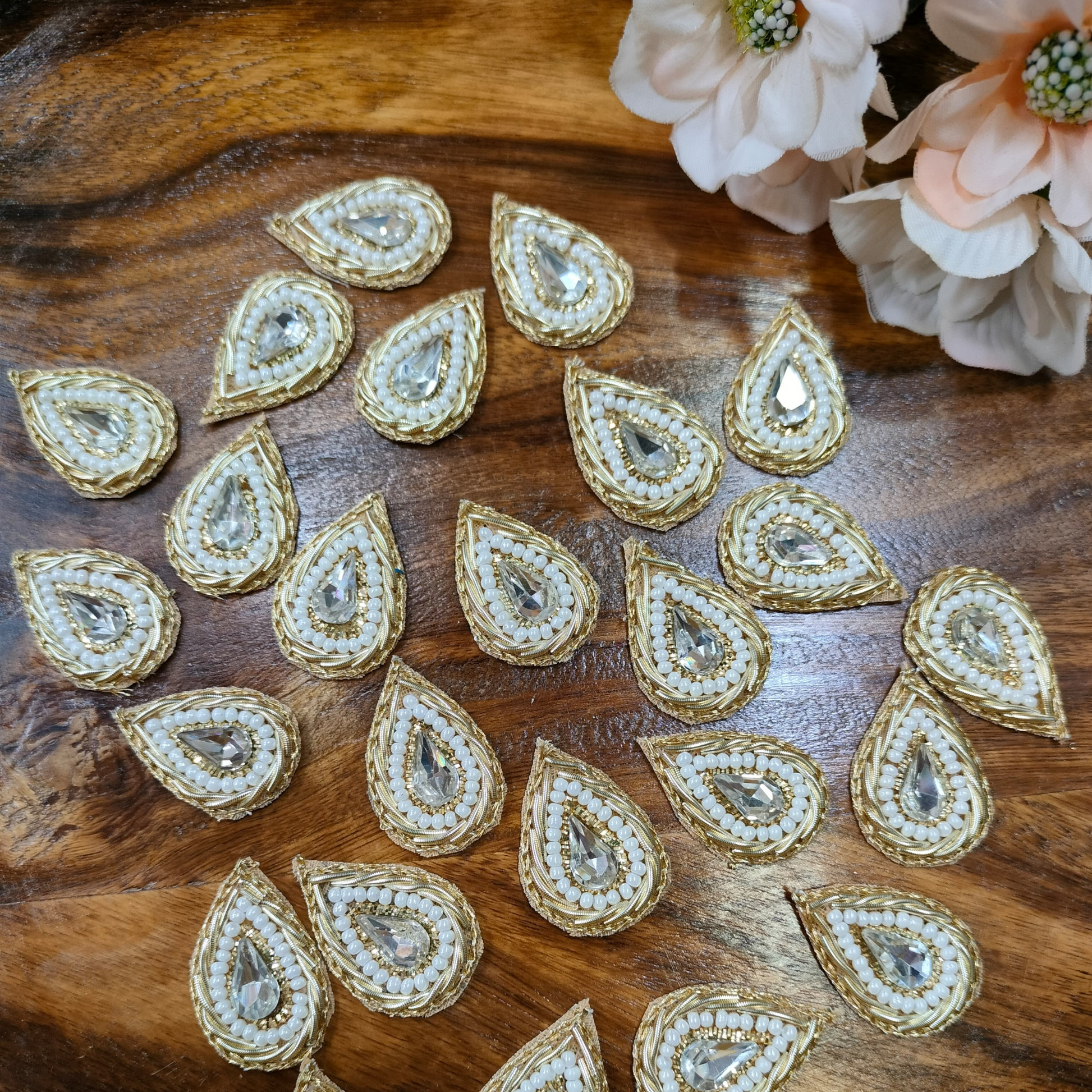 Elegant Light Gold Drop Zardozi Patches