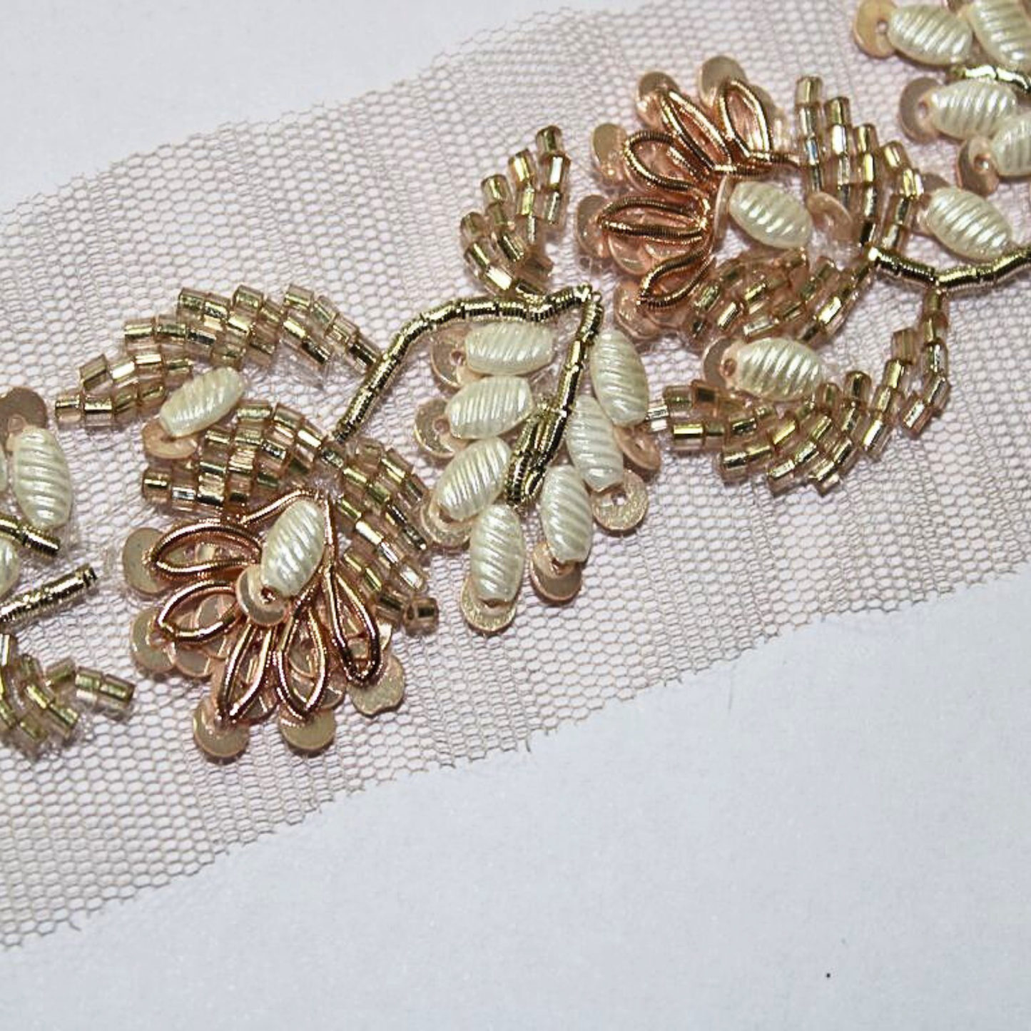 White & Rose Gold Embellished Handcrafted Lace
