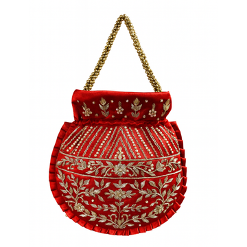 Red Embroidered Potli