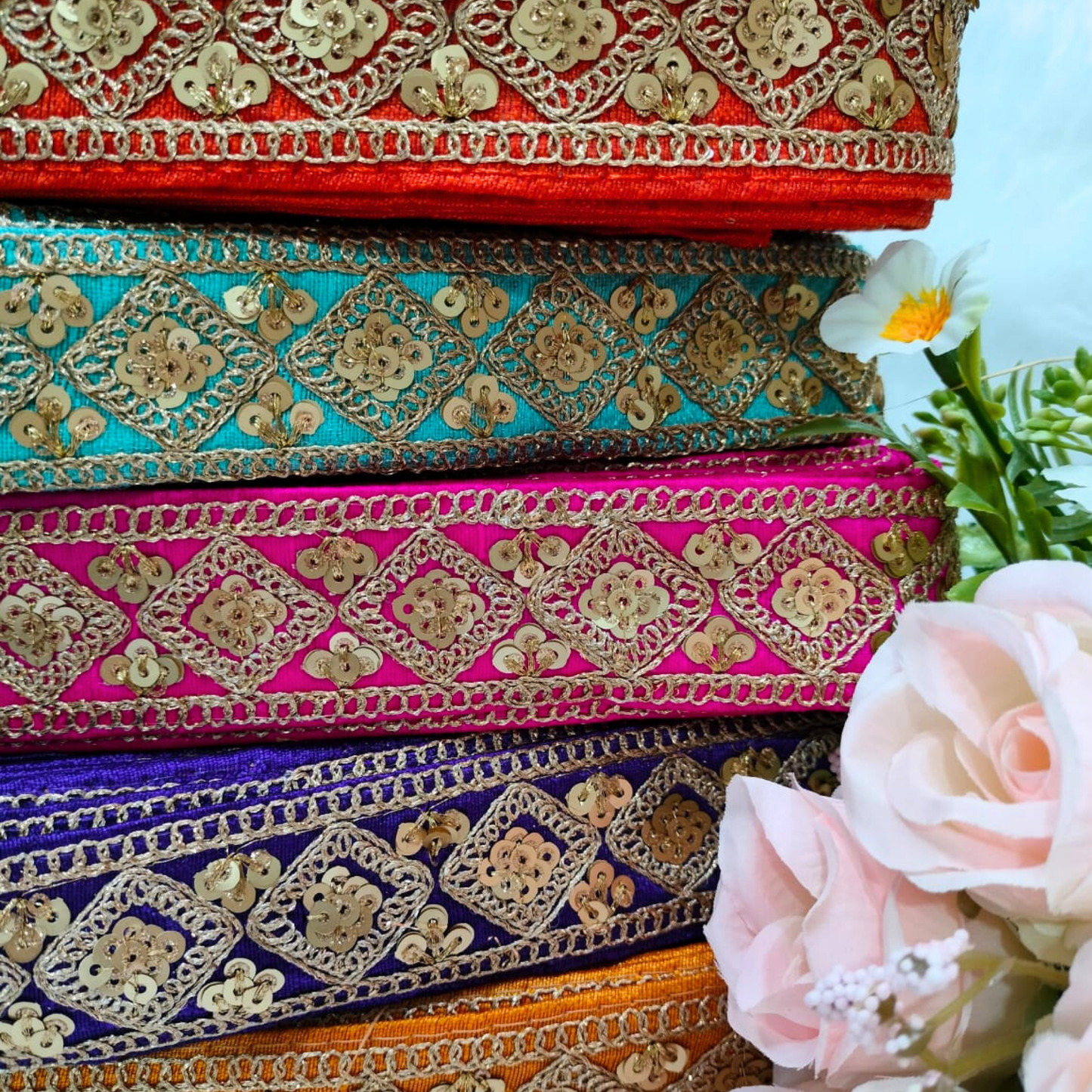 Beige Fancy Zari Embellished Trim
