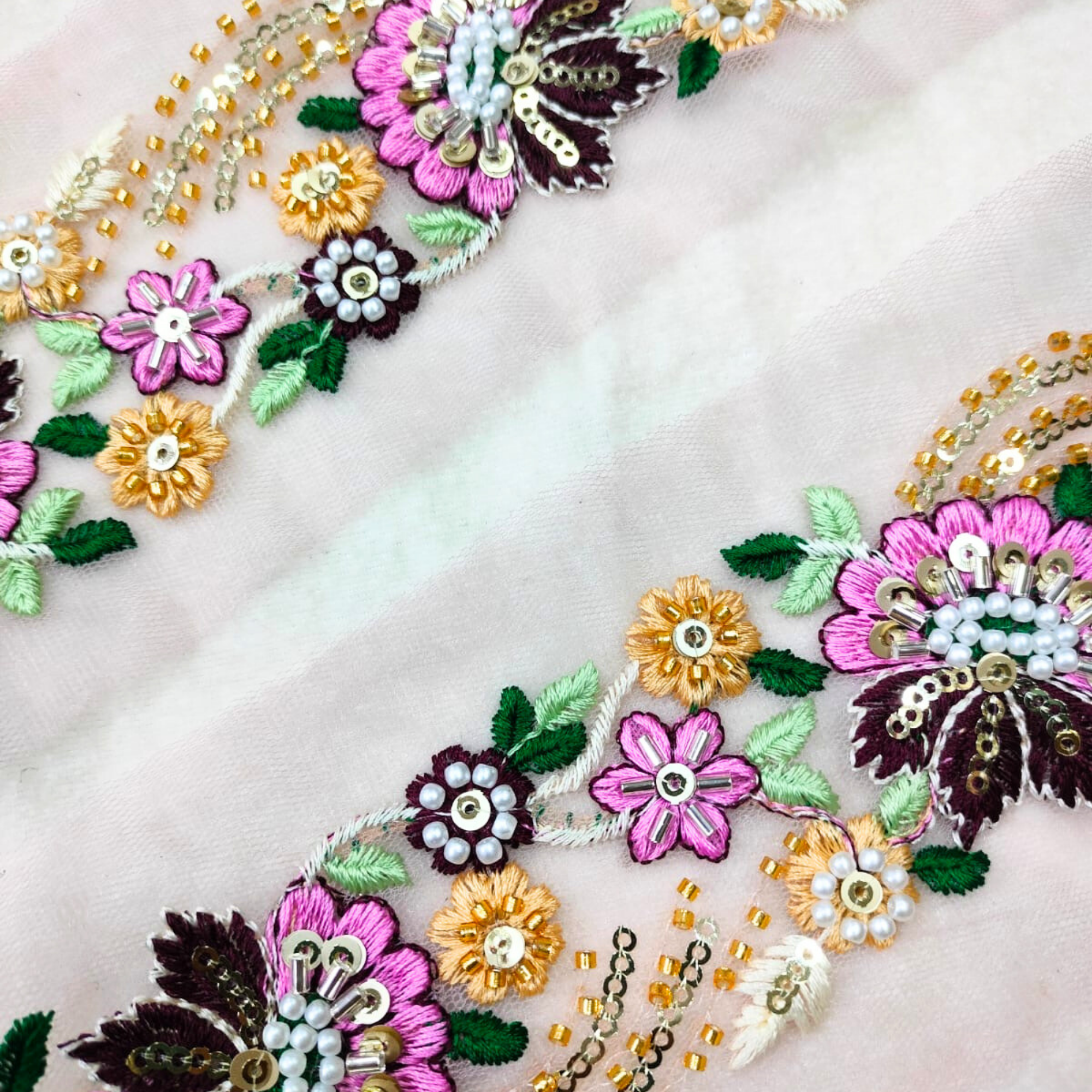 Multicolor Floral Embroidery Trim