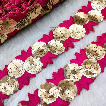 Pink Floral Sequin Embroidered Trim