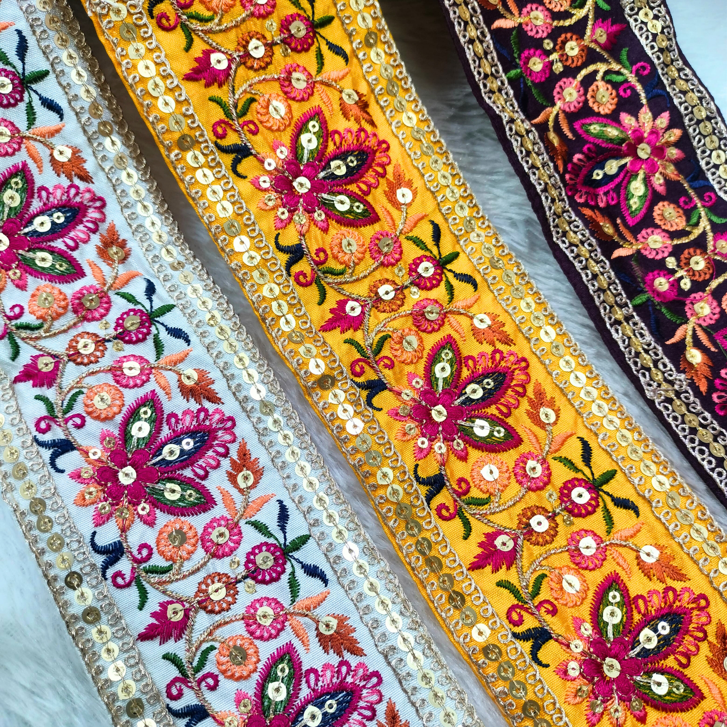 Multicolor Embroidered Red Trim
