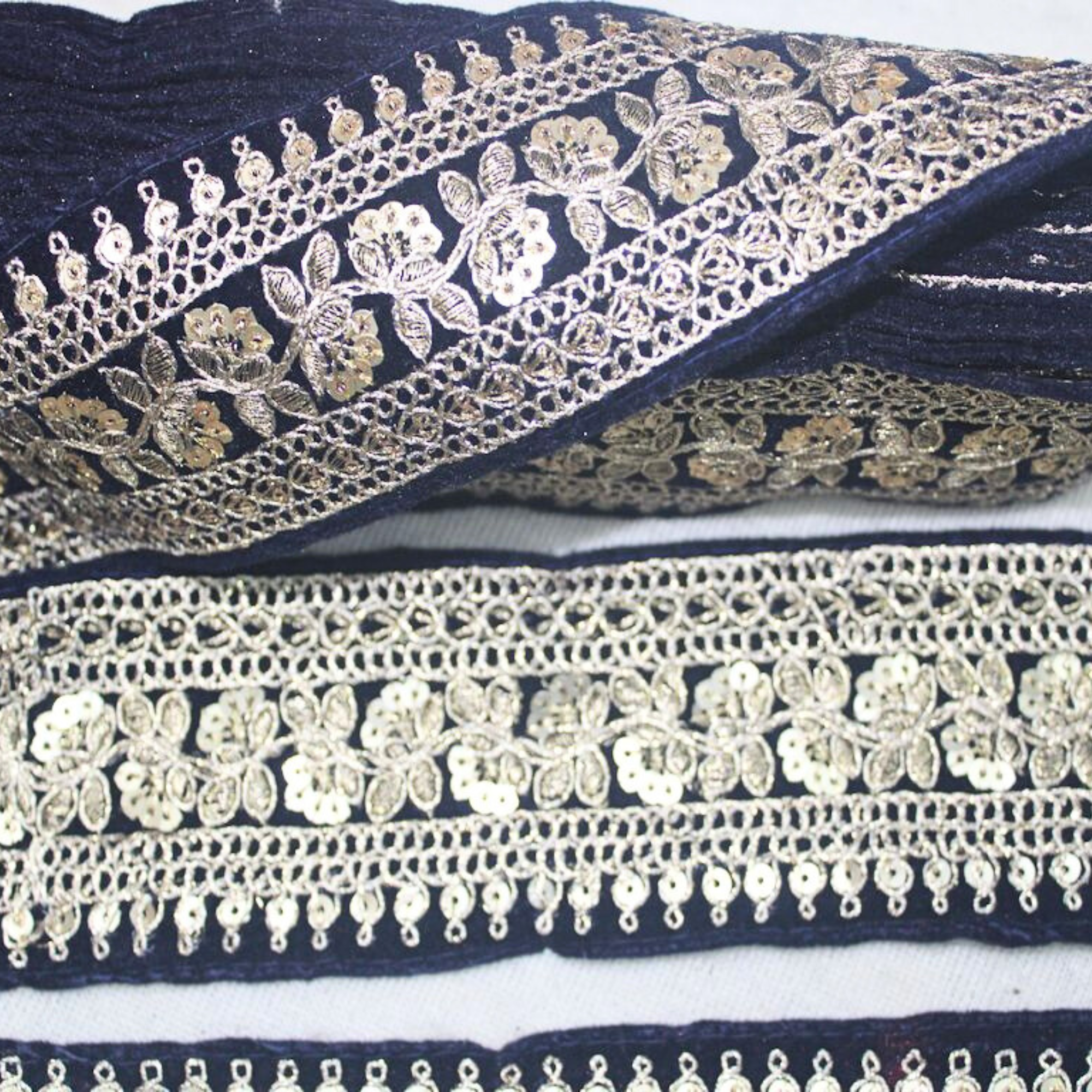 Navy Blue Fancy Zari Trim