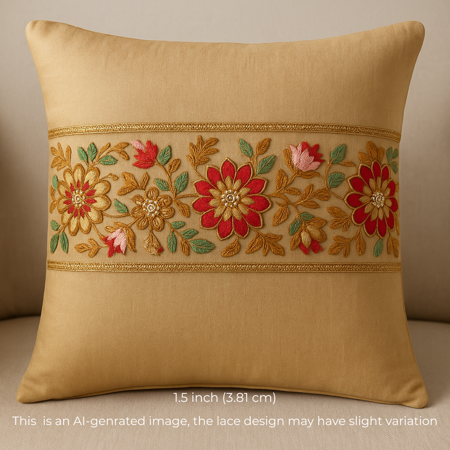 Beige Multicolor Embroidered Floral Trim