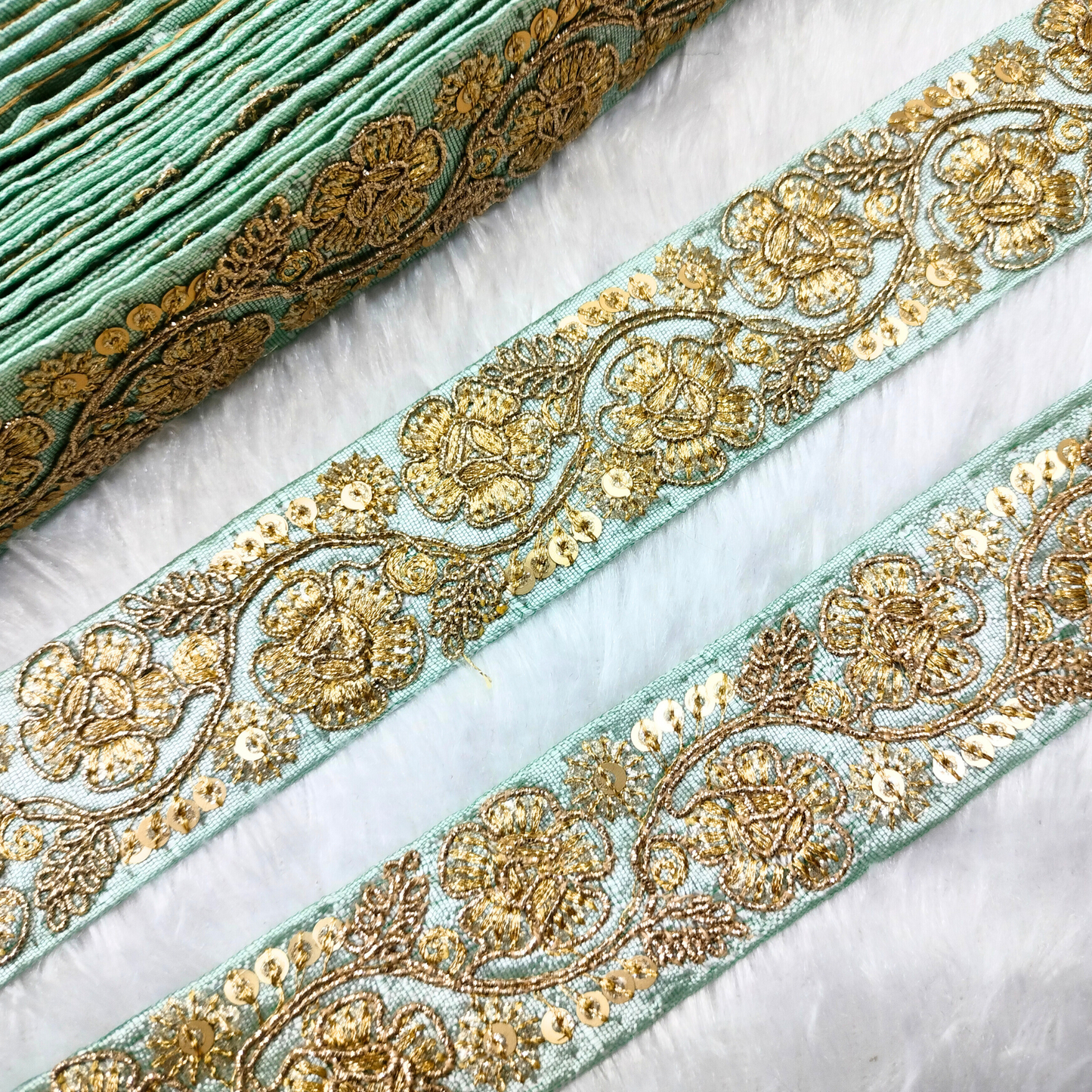 Sea Blue Floral Embellished Trim
