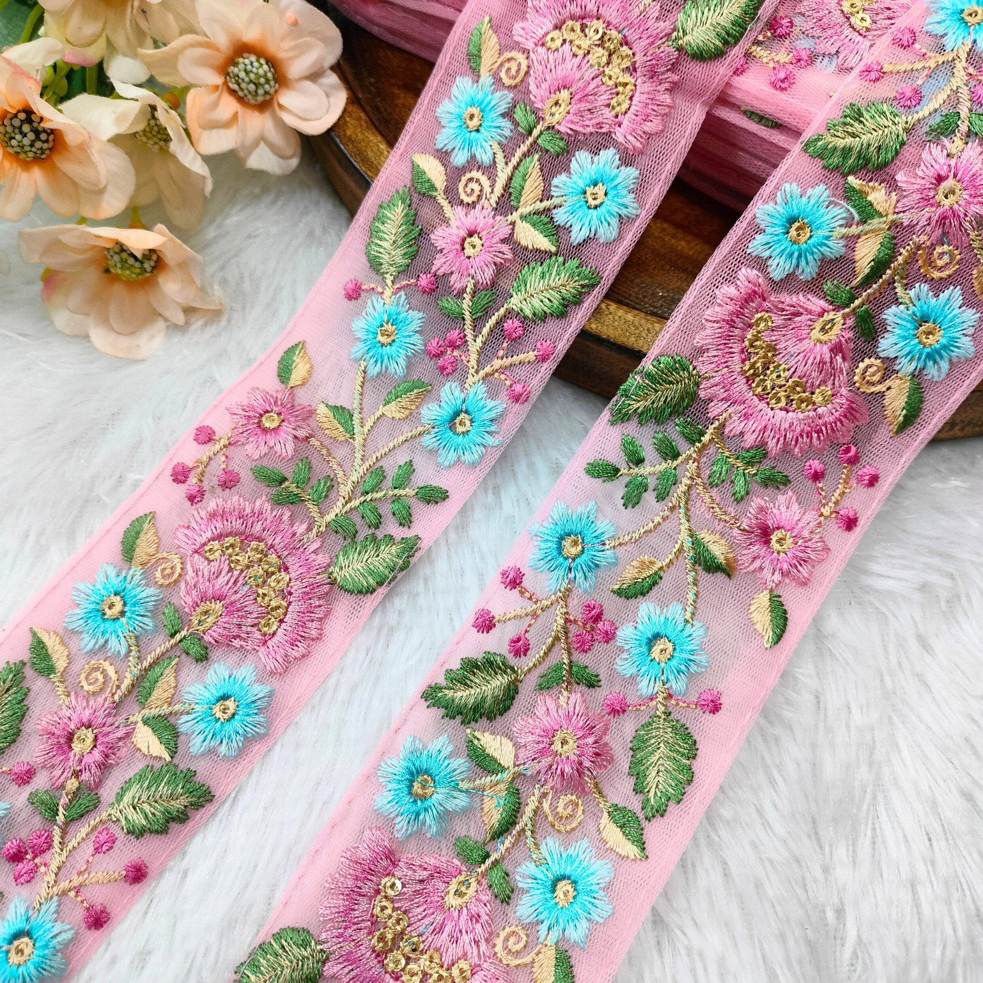 Floral Embroidered Net Lace