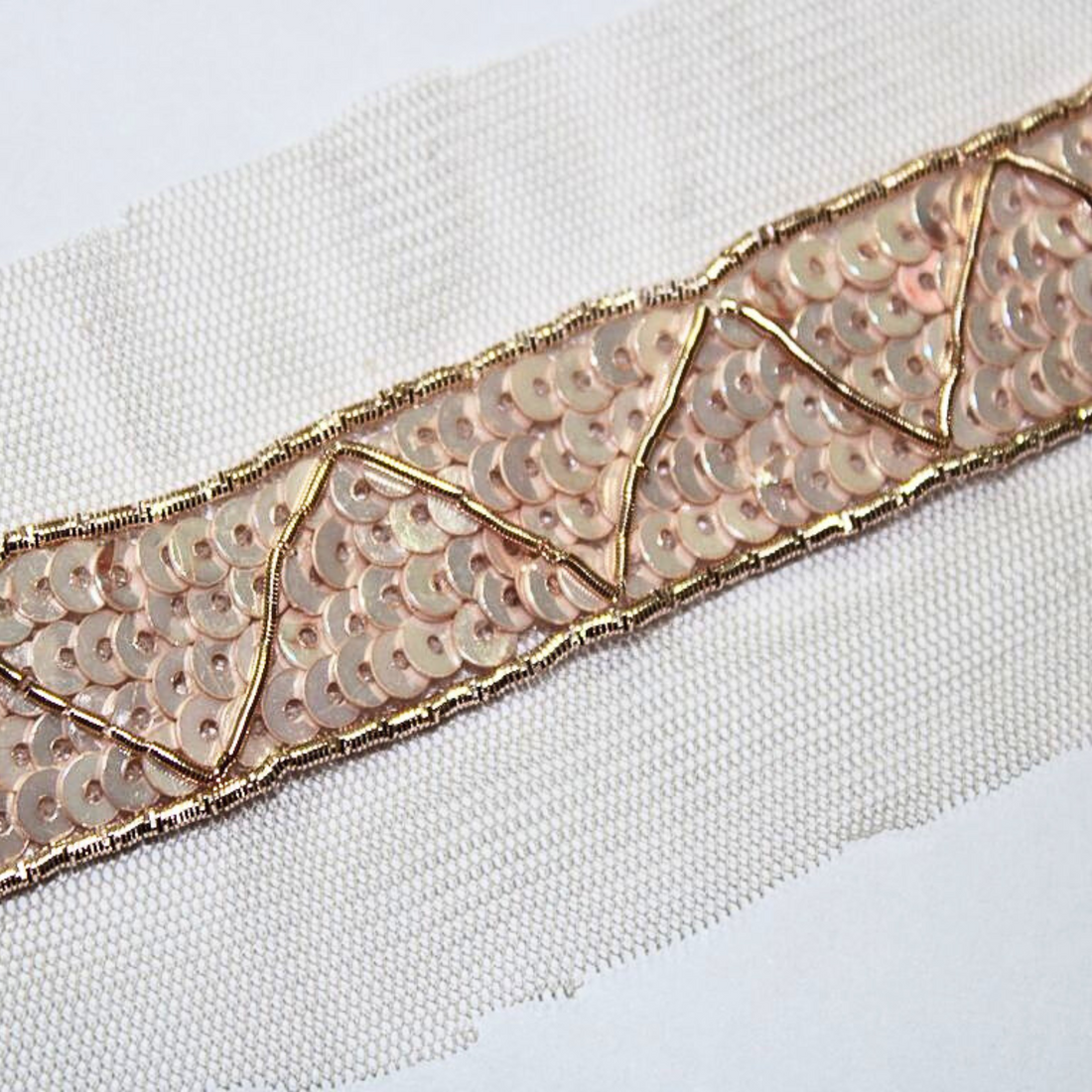 Rose Gold Shimmer Sequin Embroidered Lace Border