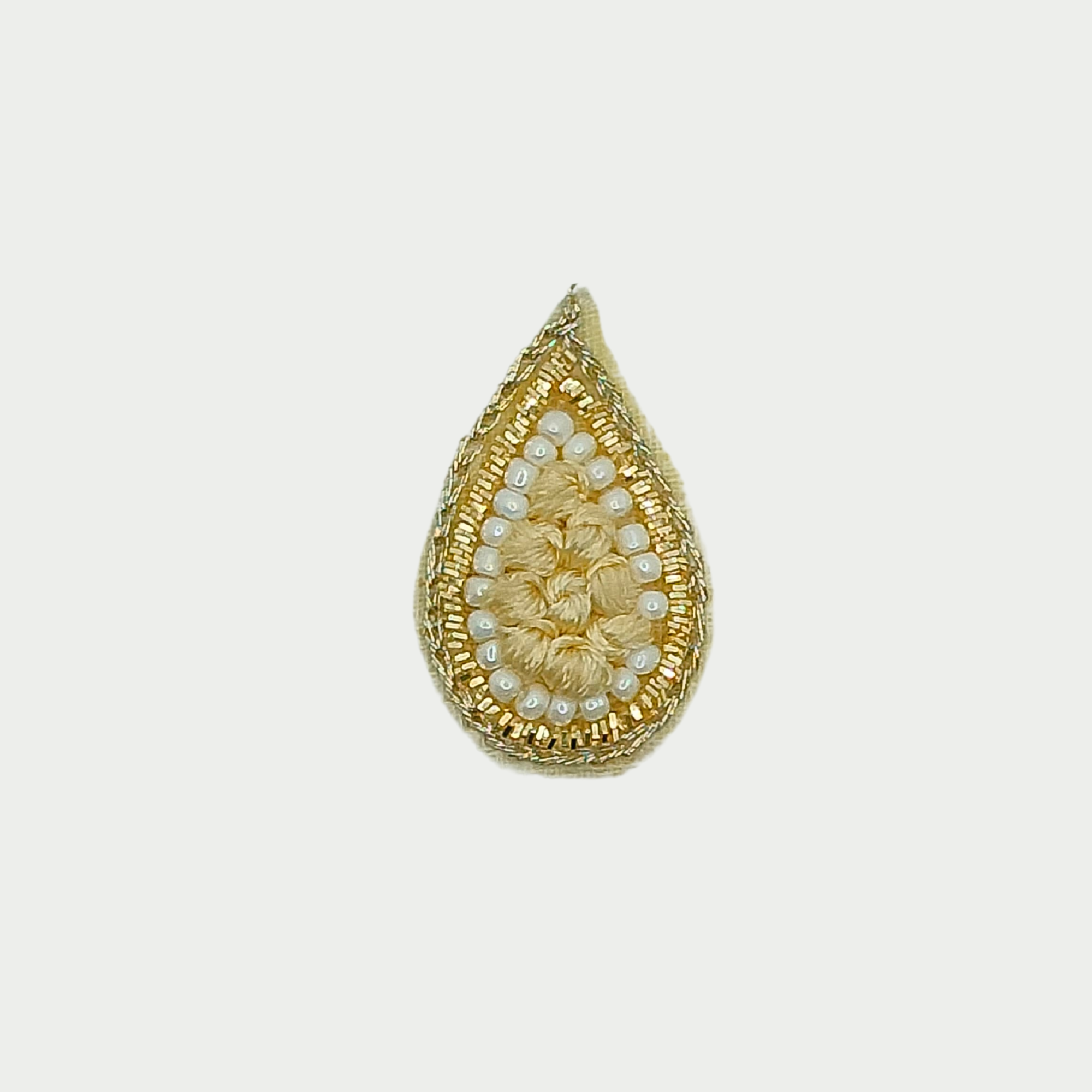 Light Gold Drop Zardosi Patch with White Pearls