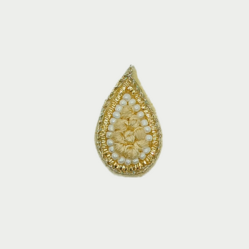 Light Gold Drop Zardosi Patch with White Pearls