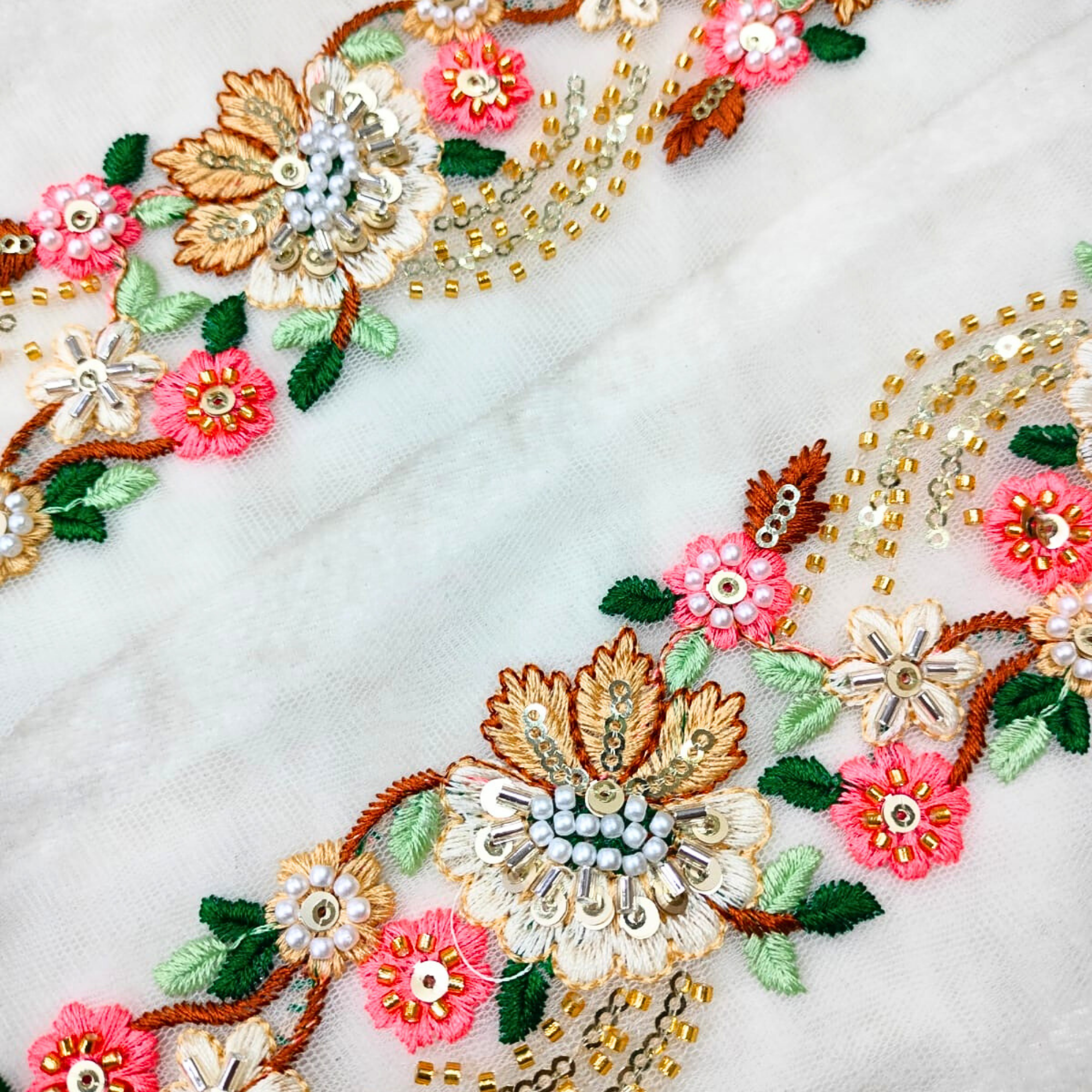 Multicolor Floral Embroidery Trim