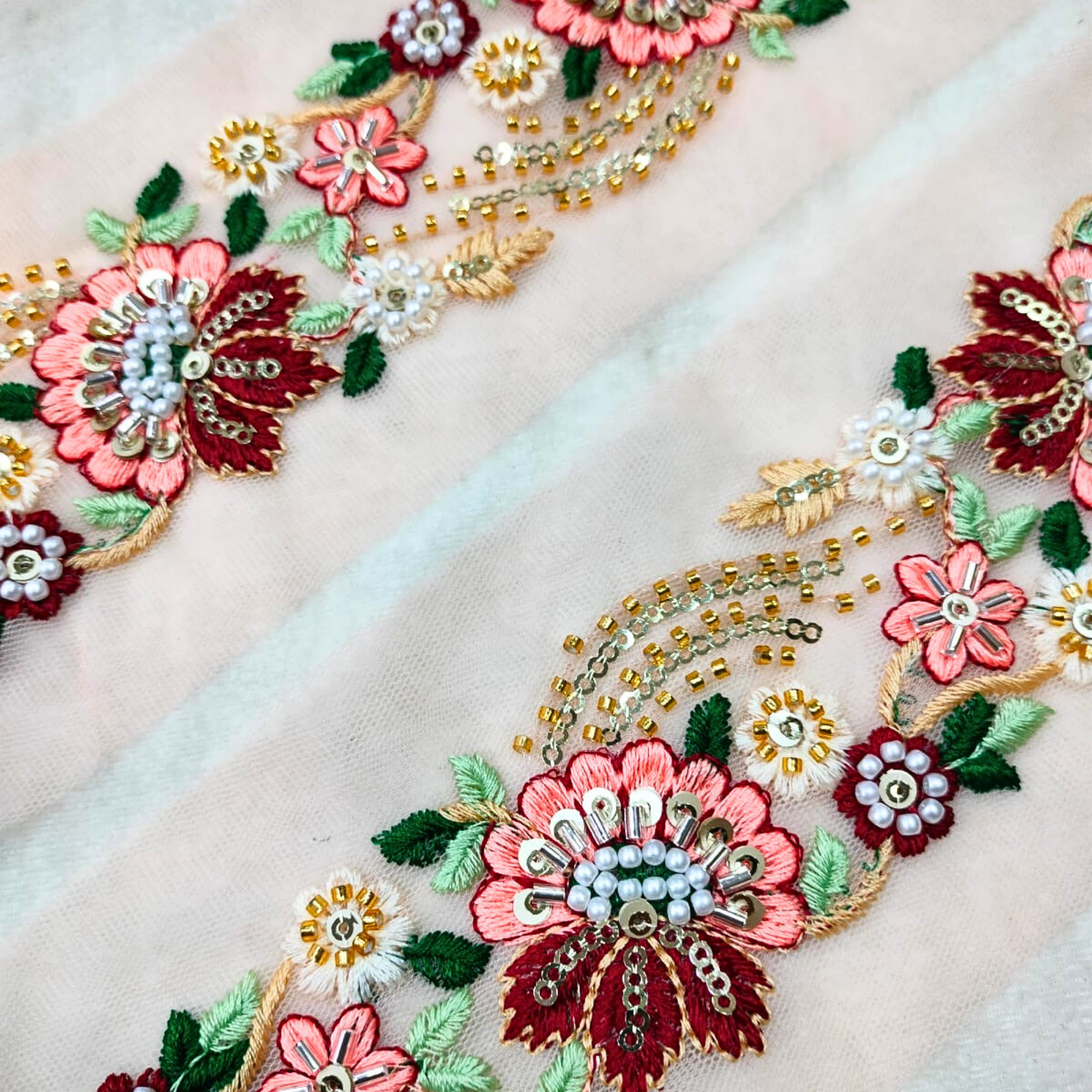 Multicolor Floral Embroidery Trim