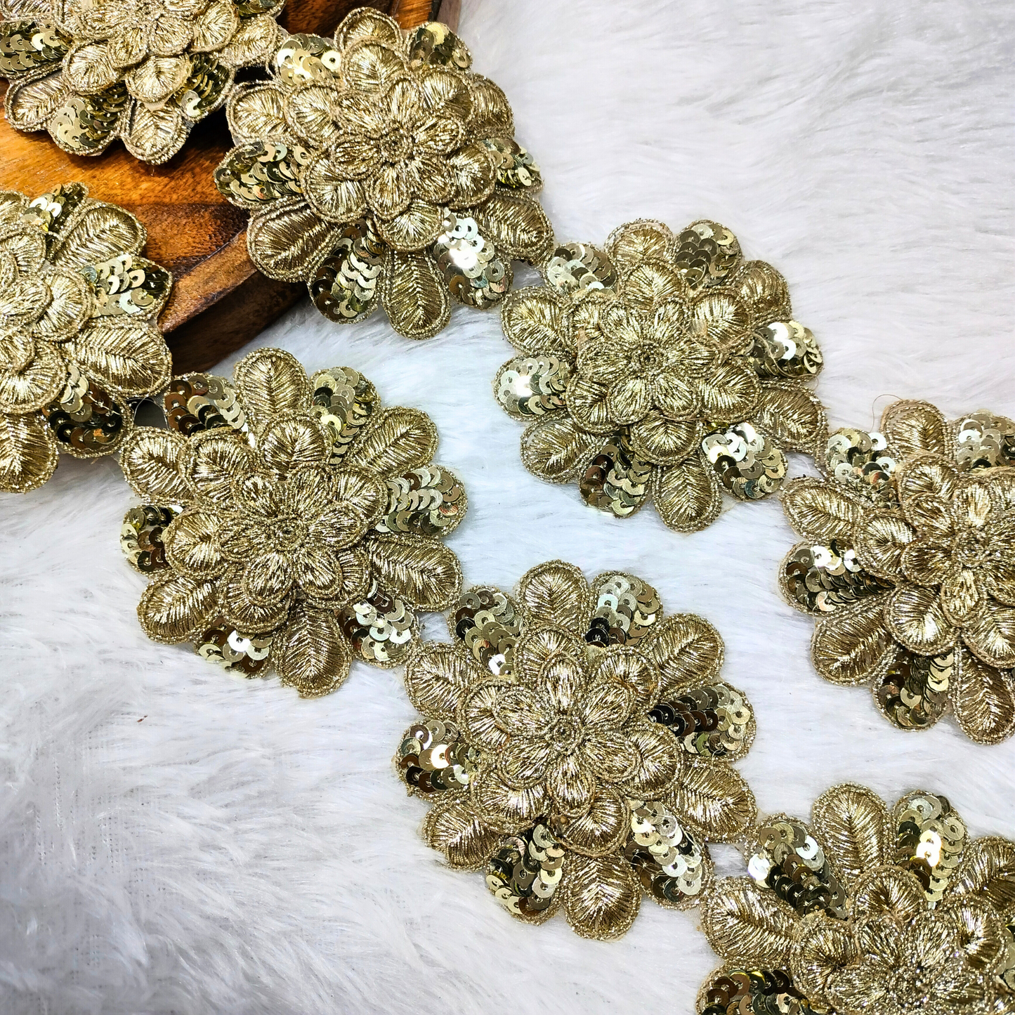 Light Gold Floral Zari Fancy Lace