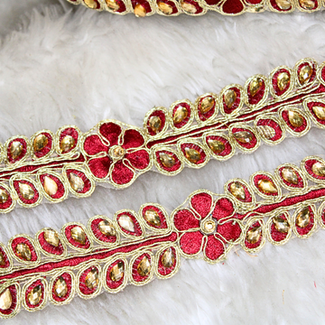 Red Fancy Zari and Thread Work Embroidered Border