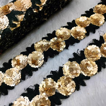 Black Floral Sequin Embroidered Trim