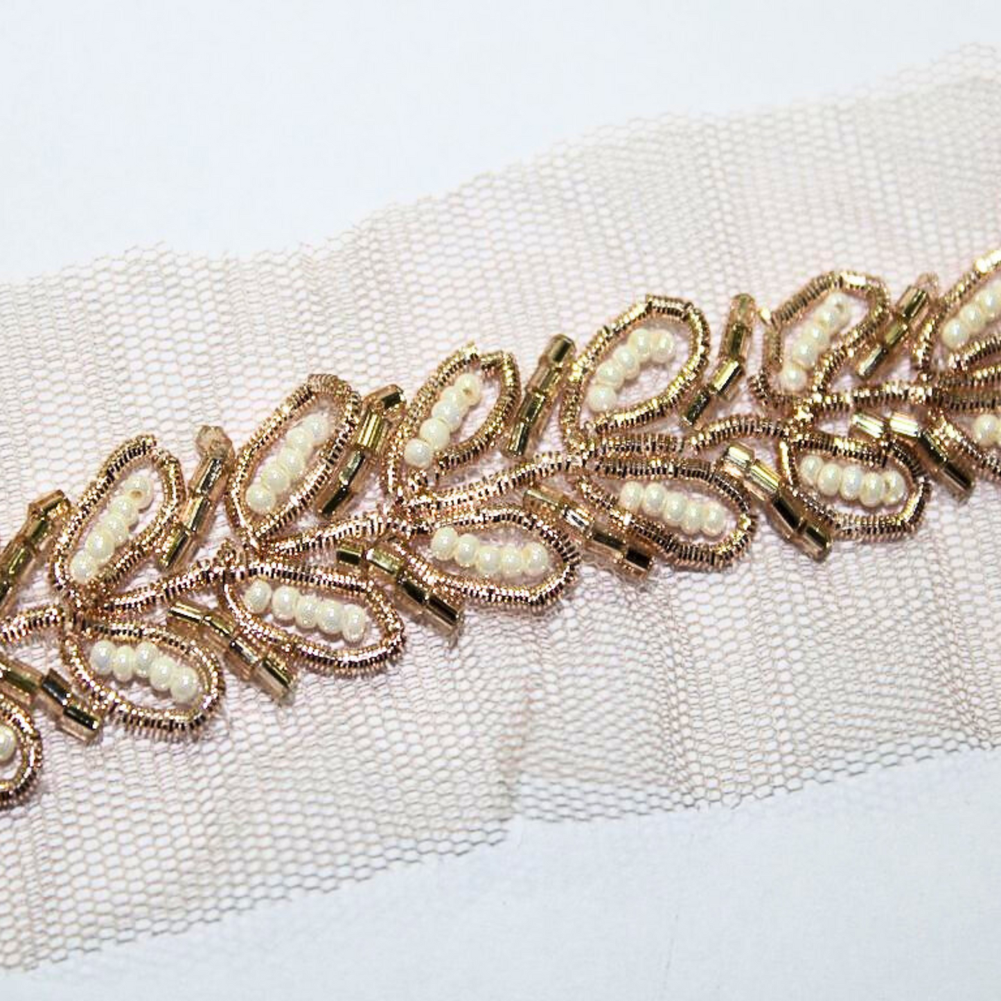 Rose Gold Embellished Handwork Lace