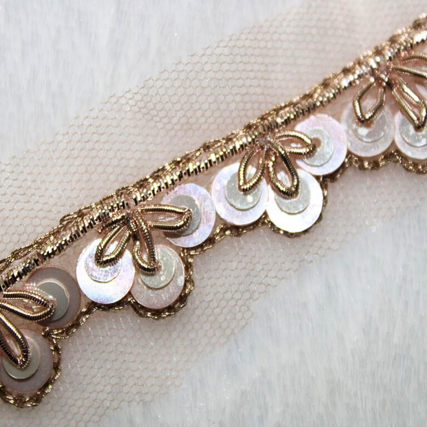 Gold Shimmer Floral Embroidered Handwork Lace Border