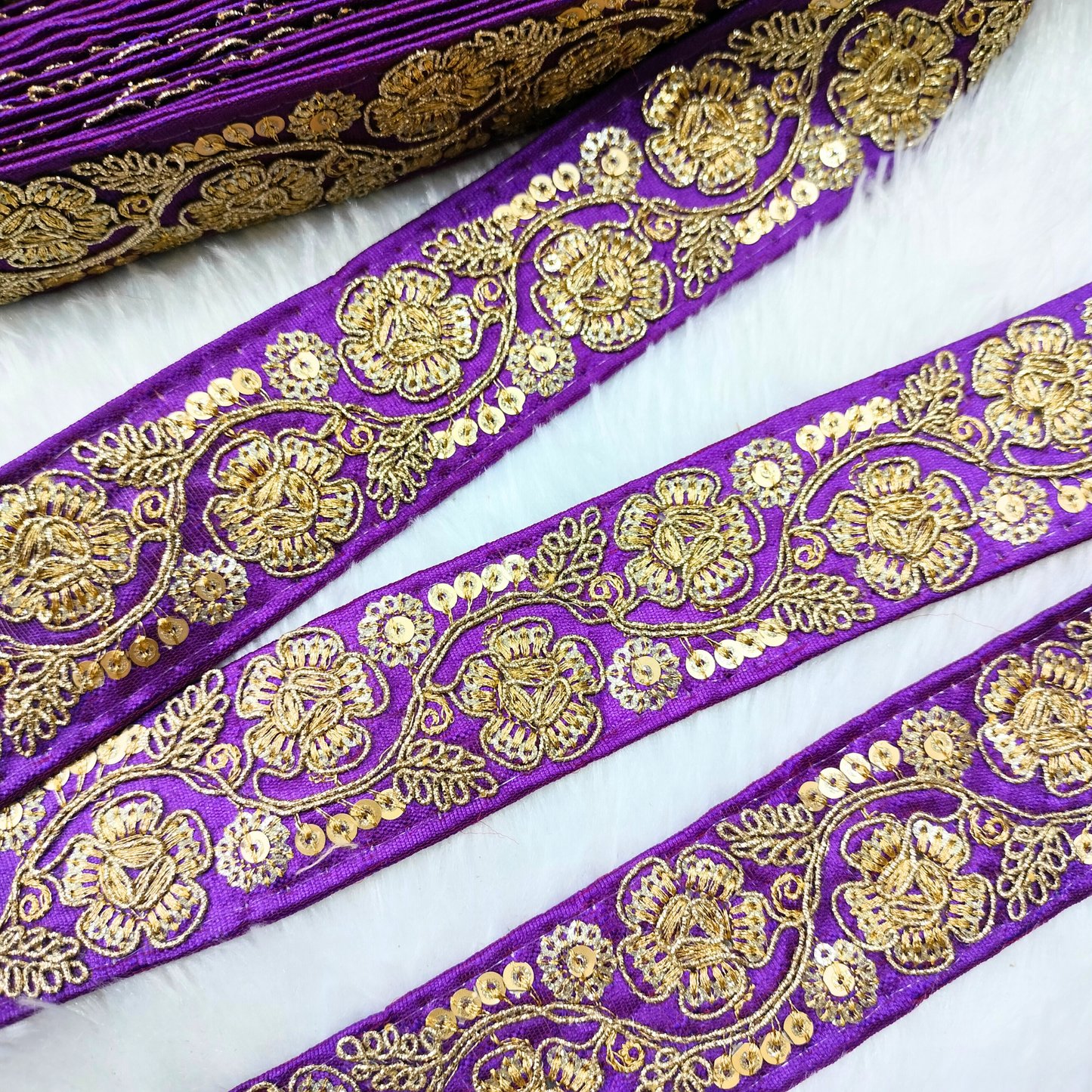 Purple Floral Embellished Trim