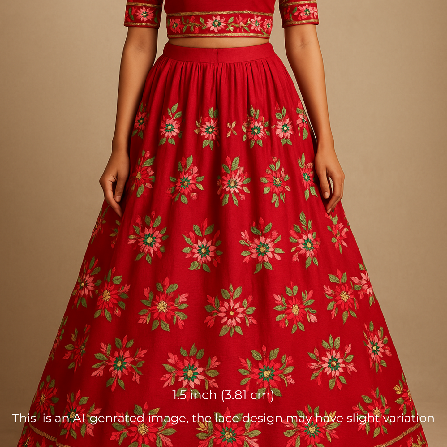 Red Multicolor Embroidered Trim