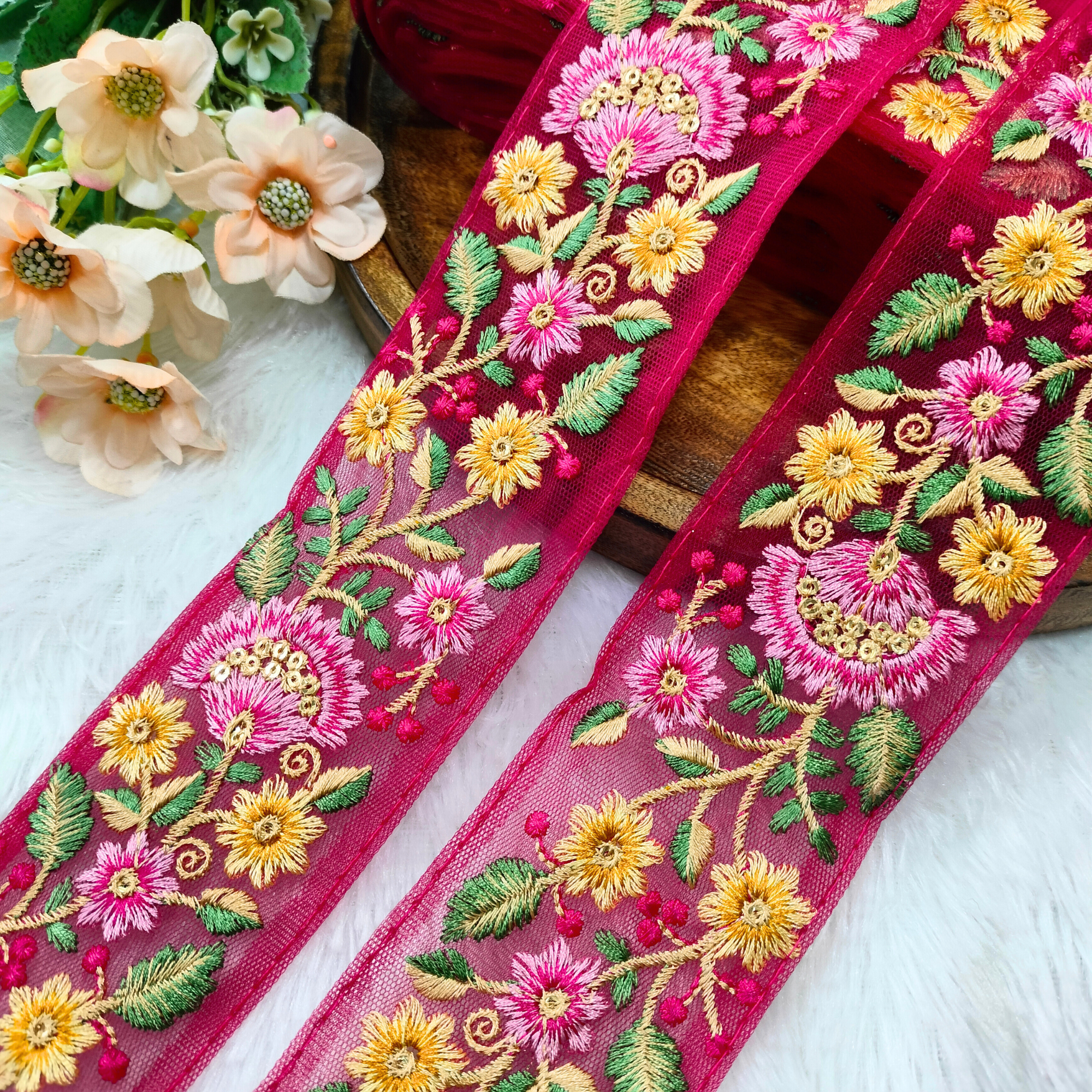 Floral Embroidered Net Lace