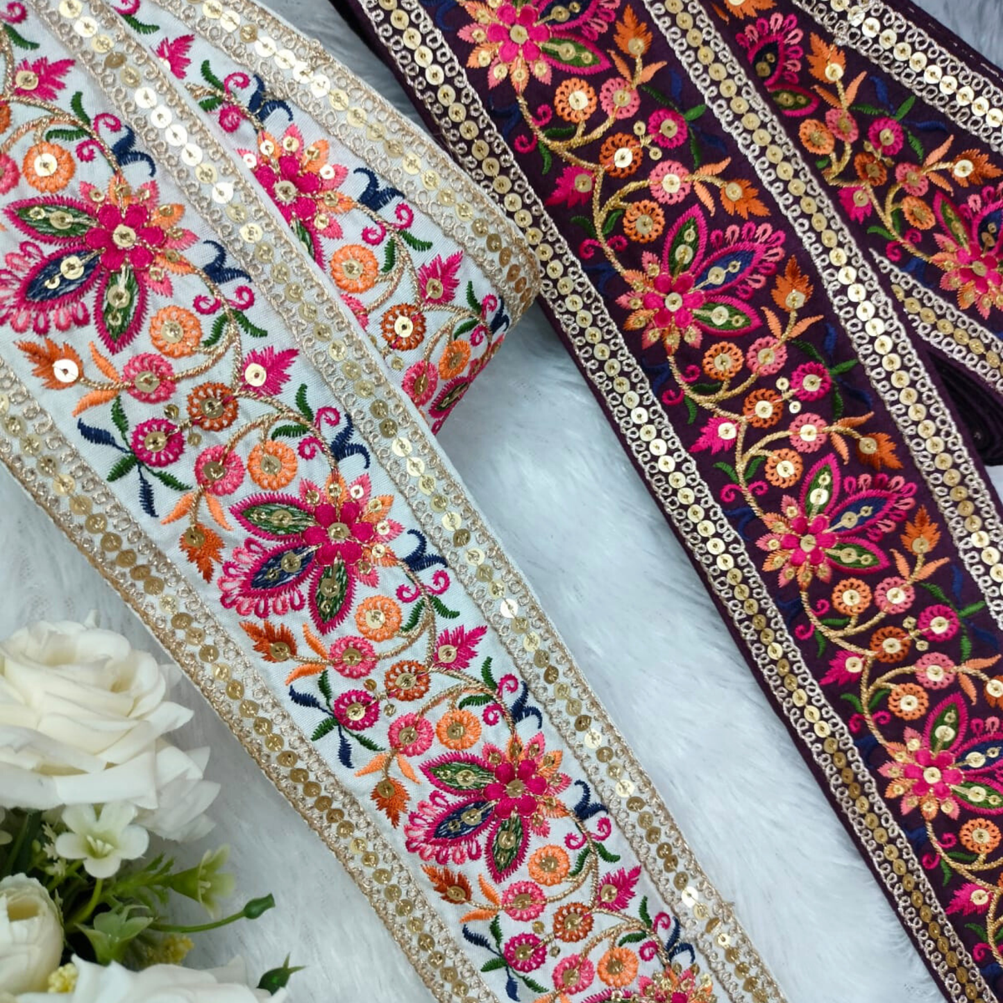 Multicolor Embroidered Red Trim