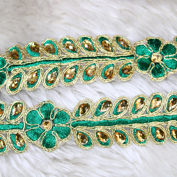 Green Fancy Zari and Thread Work Embroidered Border
