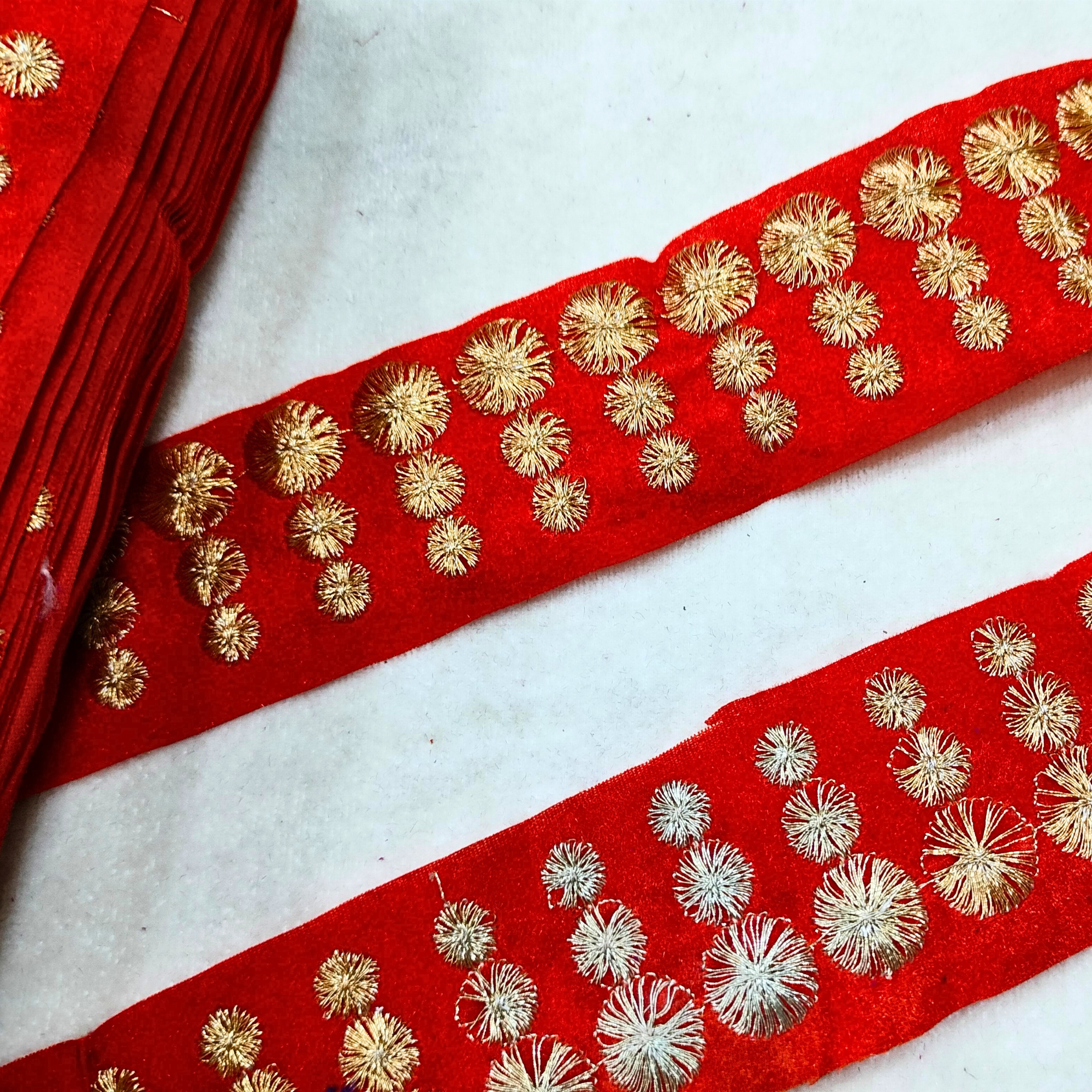 Orange Fancy Zari and Thread Work Embroidered Border