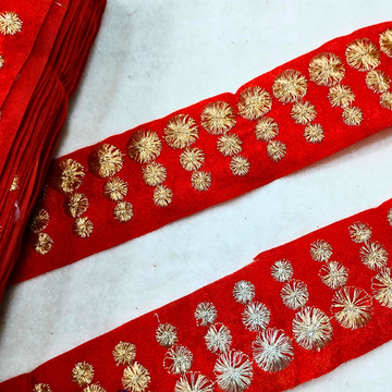 Orange Fancy Zari and Thread Work Embroidered Border