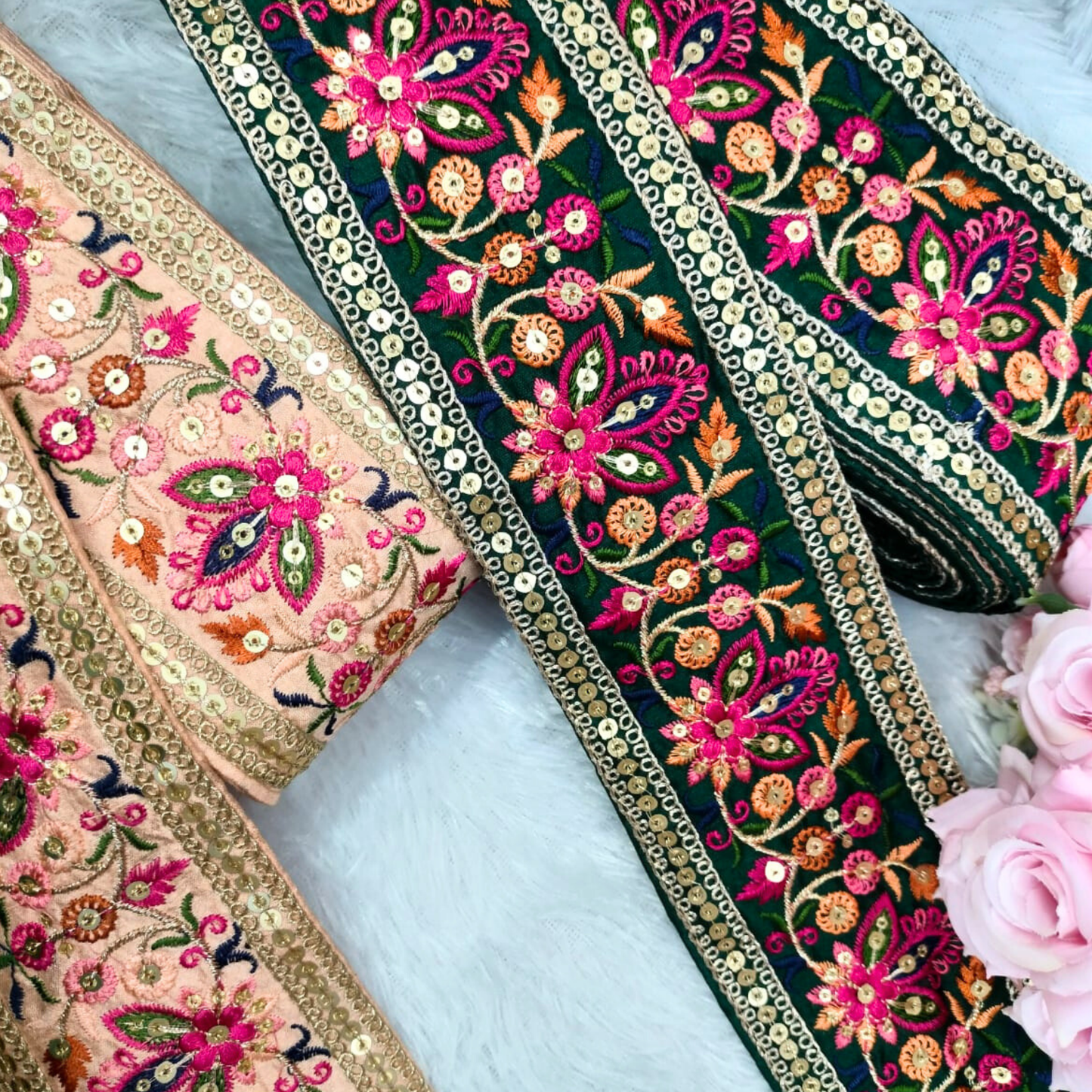 Multicolor Embroidered Red Trim