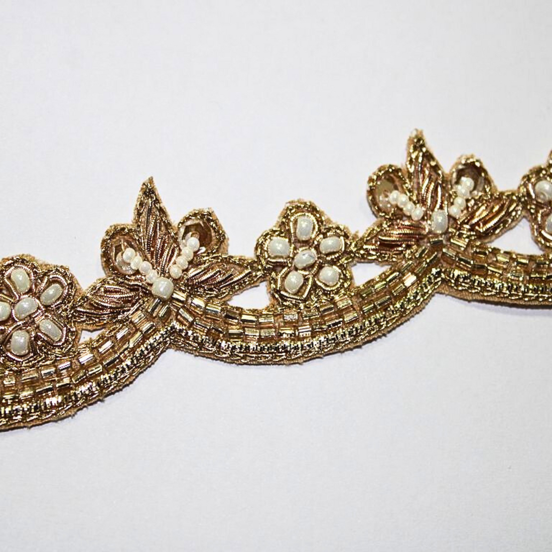 Golden and White Embellished Handwork Trim