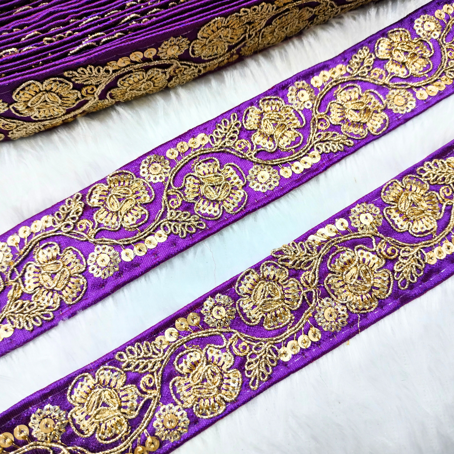 Purple Floral Embellished Trim